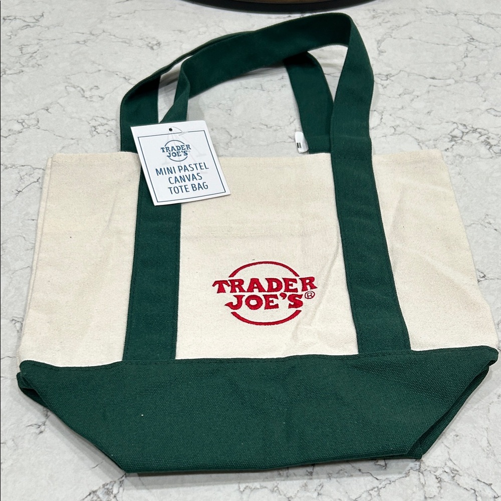 Canvas Mini Tote Bag in Natural and Green